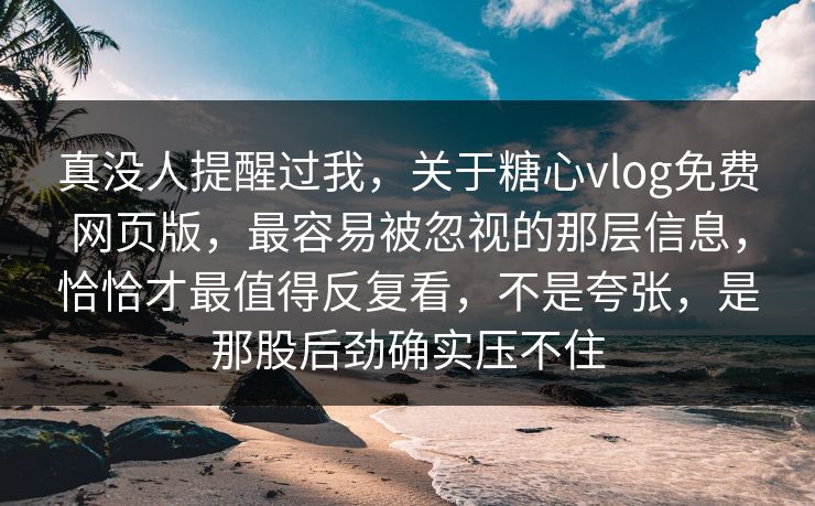 真没人提醒过我，关于糖心vlog免费网页版，最容易被忽视的那层信息，恰恰才最值得反复看，不是夸张，是那股后劲确实压不住