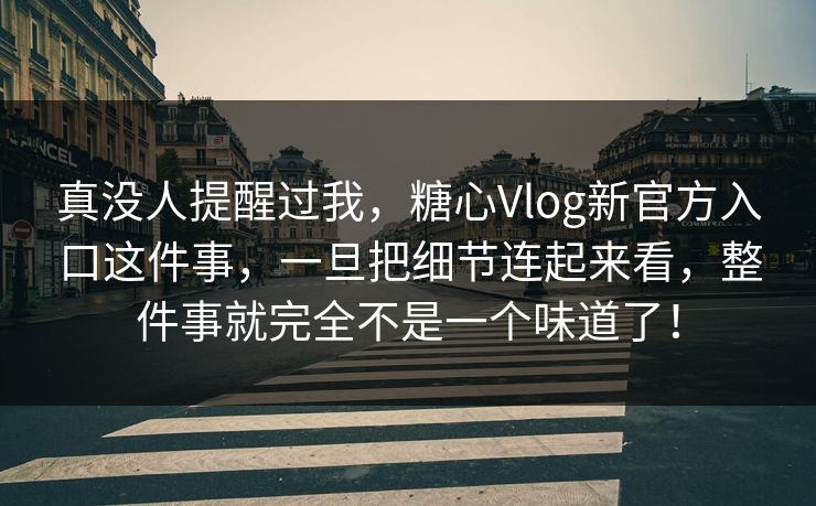 真没人提醒过我，糖心Vlog新官方入口这件事，一旦把细节连起来看，整件事就完全不是一个味道了！