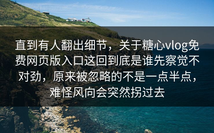 直到有人翻出细节，关于糖心vlog免费网页版入口这回到底是谁先察觉不对劲，原来被忽略的不是一点半点，难怪风向会突然拐过去